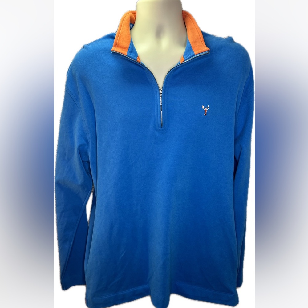 The Hamptons Men’s Quarter Zip Sweatshirt - Blue w/ Orange, Size L, Like New